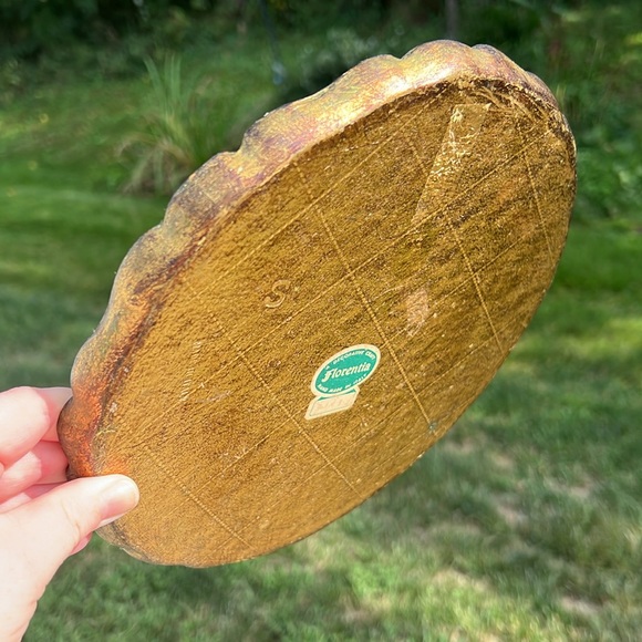 Vintage Made in Italy Florentine Wood Gold Gilded Green Round Decorative Tray - Picture 7 of 10
